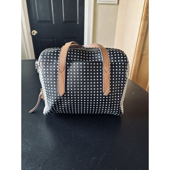 Fossil Handbags - Fossil Sydney Satchel Black & Cream Polka Dot Small Hand Bag Purse Shoulder Bag